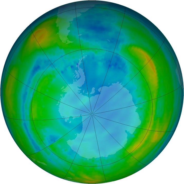Antarctic ozone map for 02 August 2004
